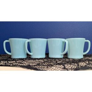 Vintage Fire-King Delphite Blue D-Handle Mugs Set of 4 Made in USA Milk Glass